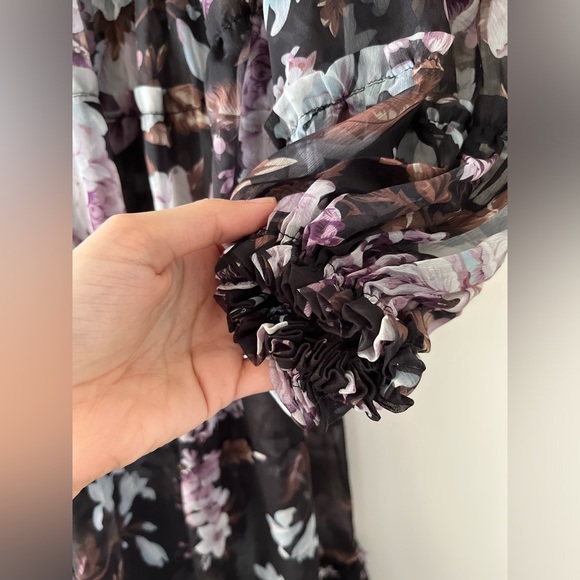 Beulah Style Sheer Floral Purple Tiered Ruffled Trim Long Dress (Sz Large) - Picture 4 of 14